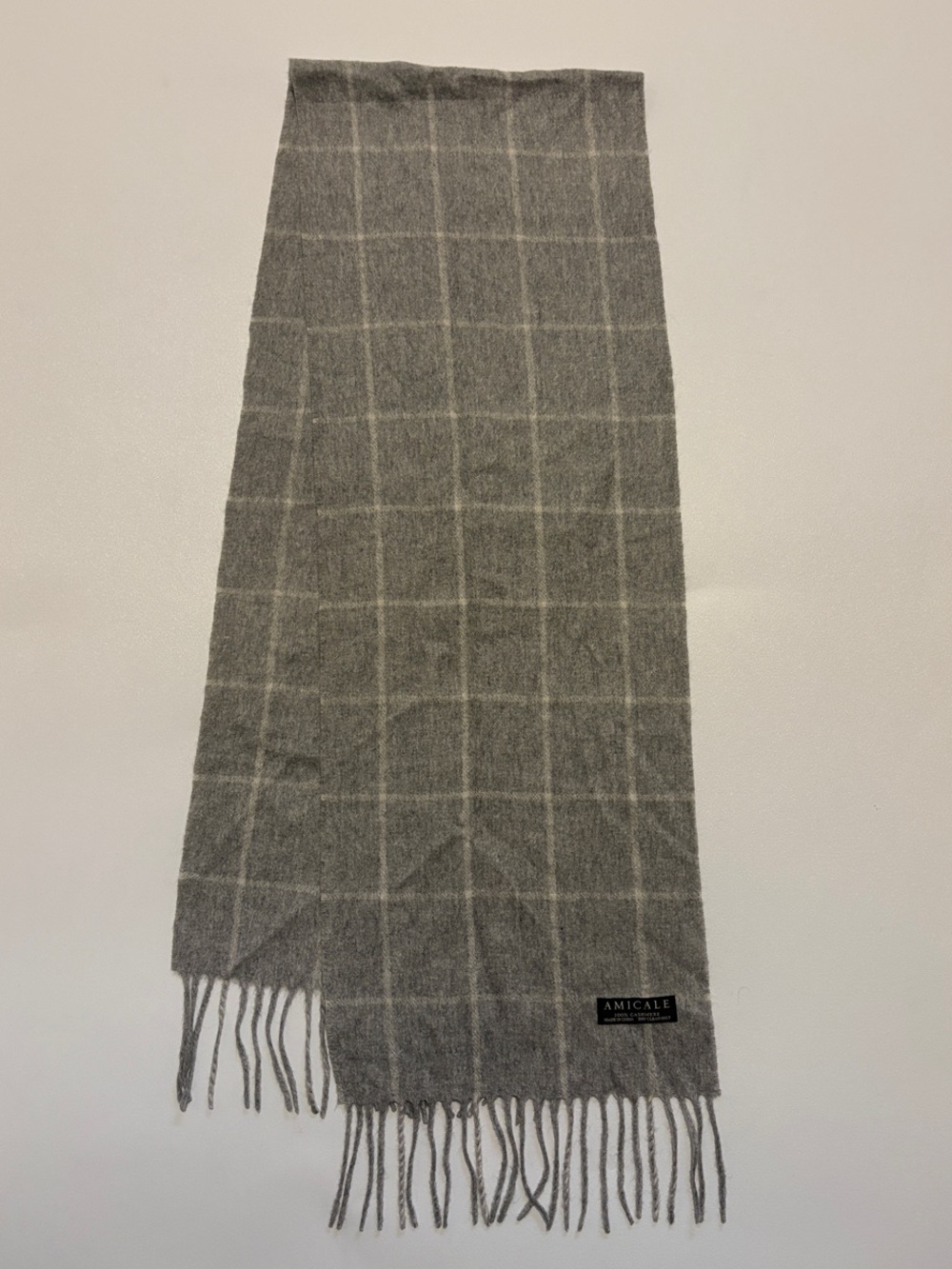Amicale Cashmere Grey Windowpane Cashmere Blend Scarf